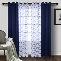 2PCS Curtains, 1PC Moroccan Print Sheer Curtains And 1PC Blackout Curtains For Bedroom, Living Room Grommet Window DrapesOffice