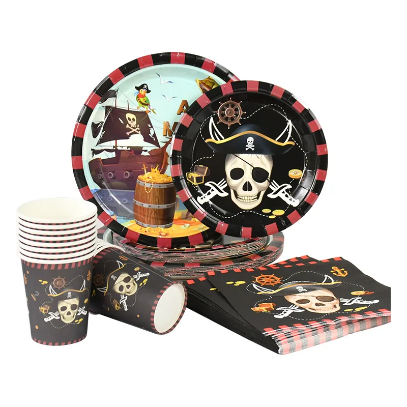 

Pirate Theme Party Disposable Tableware Birthday Party Decoration Kids Party Supply Paper Napkins Plates Cups Tablecloth Cutlery