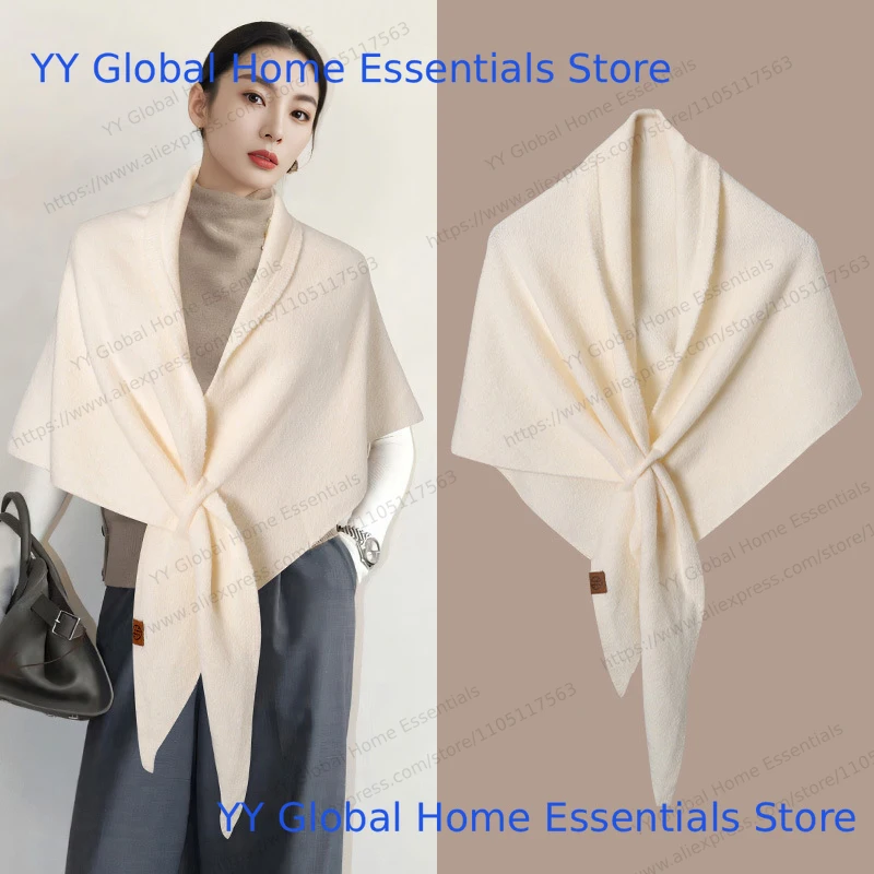 

Korean Style Women's Winter Scarf, Wool Blended Triangular Shawl Wrap, Thick Knitted Warm Shoulder Neckwear