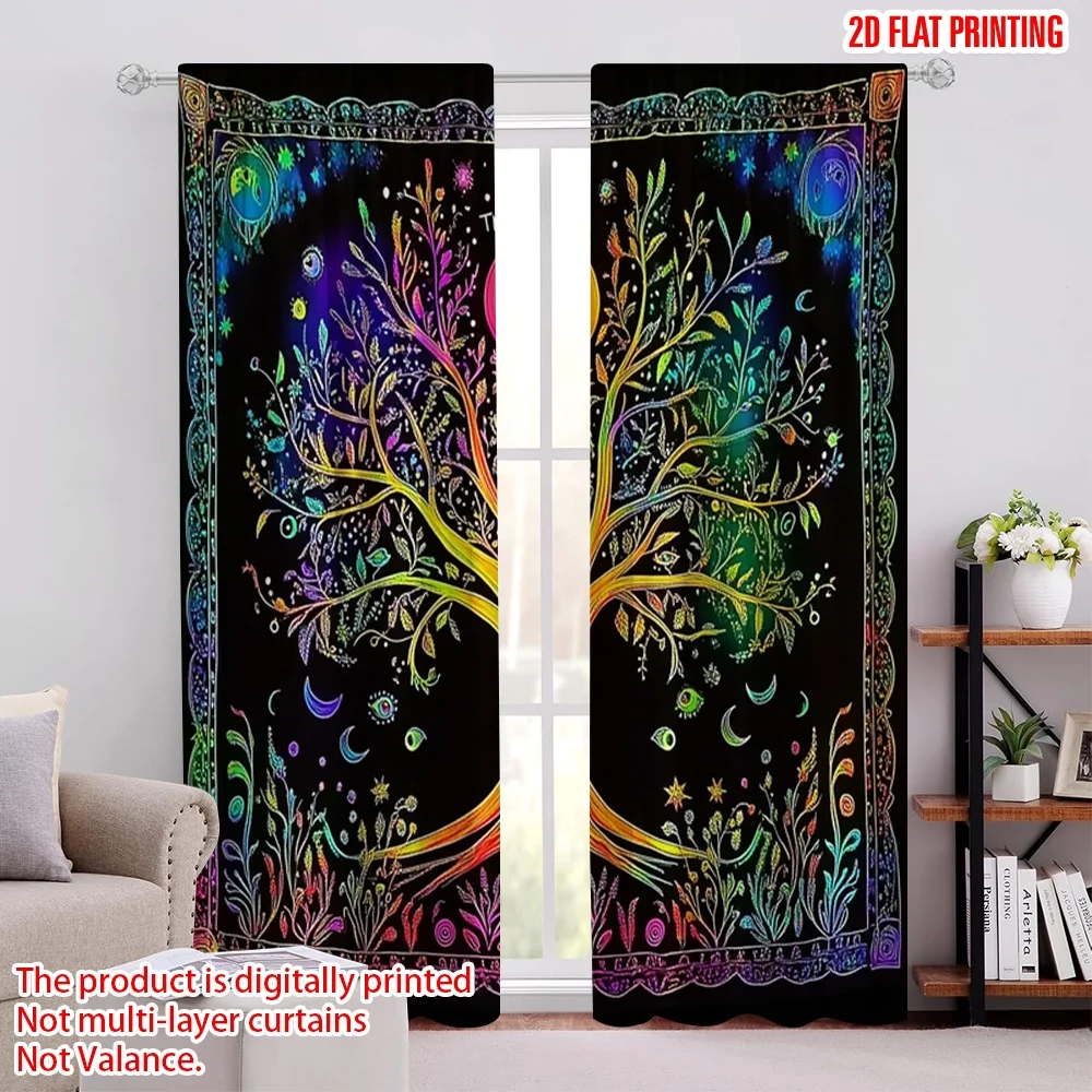 2Pcs Tree Of Life Curtains For Bedroom Moon Colorful Popular Curtains For Living Room Office Kitchen