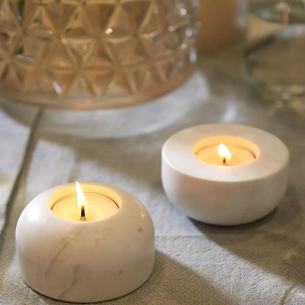 Natural Ajax White Marble Stone Pillar Candle Holder Candlestick for Festival Party Table Decor- 2 Sided Available