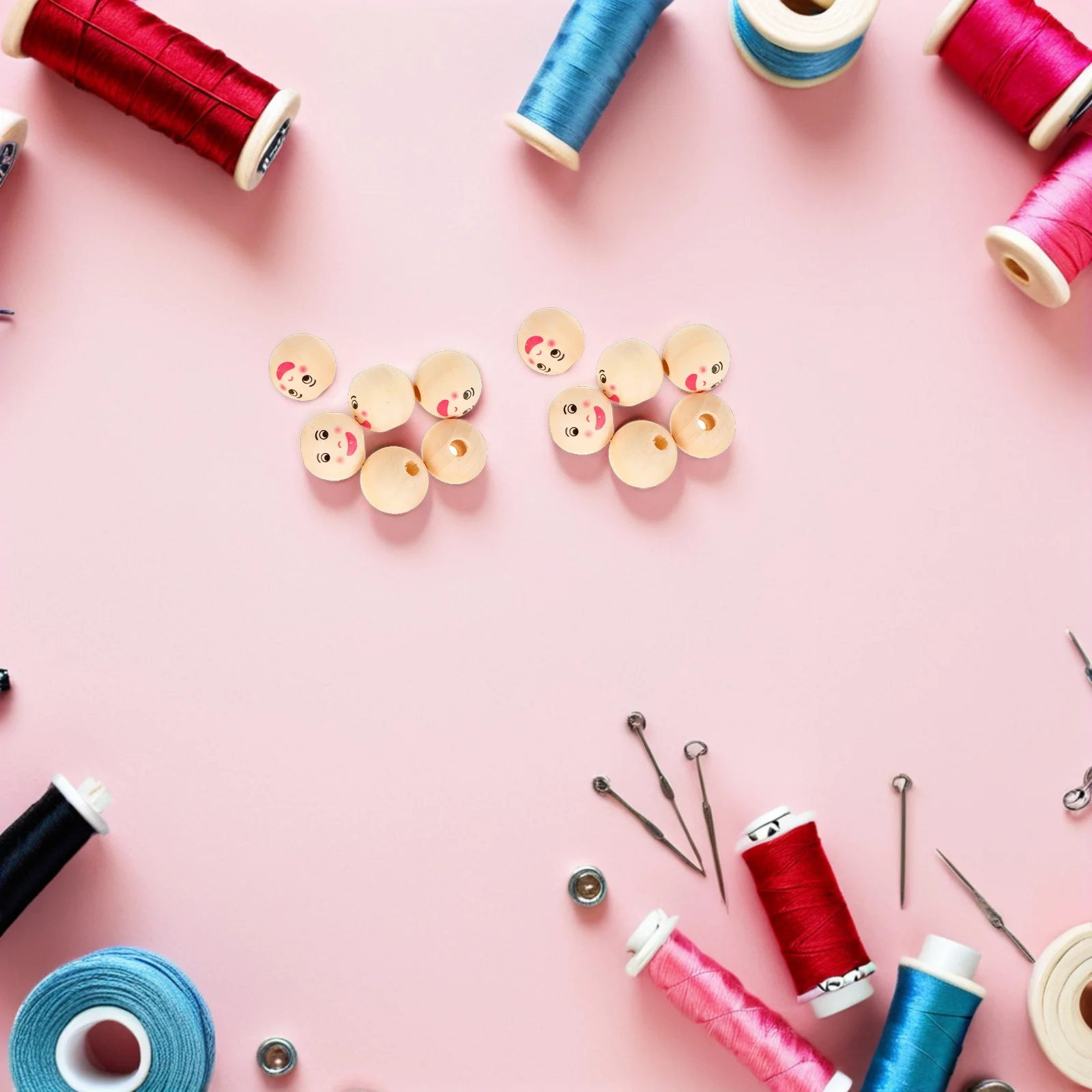 

30Pcs Smile Face Wood Beads 22Mm Round Natural Wooden Spacer Beads for Bracelet Decor Festive Craft Projects