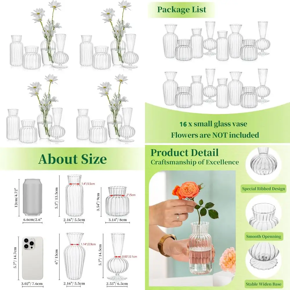 

Mini Clear Glass Bud Vases Bulk Set for Wedding Centerpieces, Home Decor, Table Arrangements