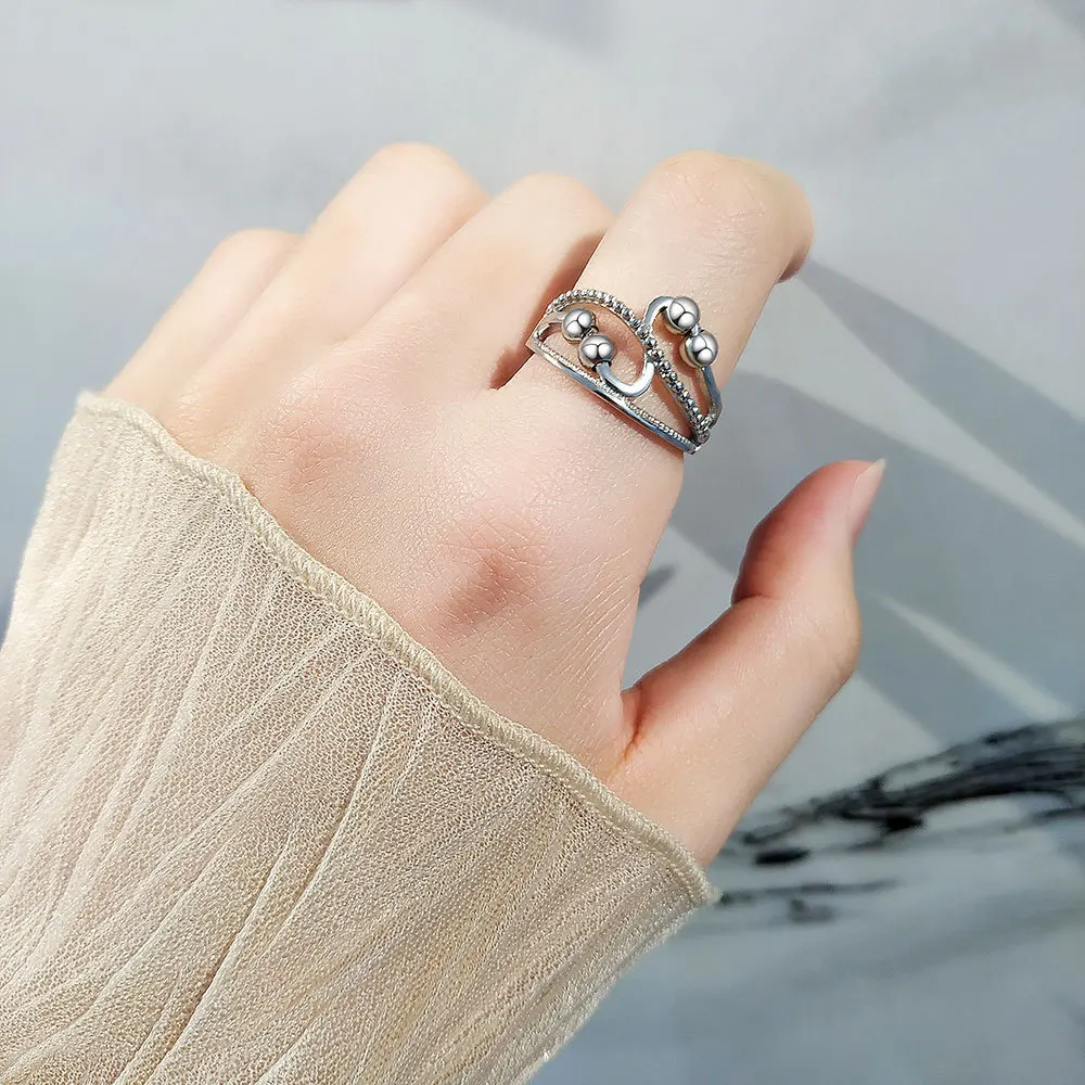 Anti Stress Knuckle Ring Woman Rotate Freely Beads Stacking Copper Wedding Anxiety Relife Spinning Ring Anillos De Ansiedad