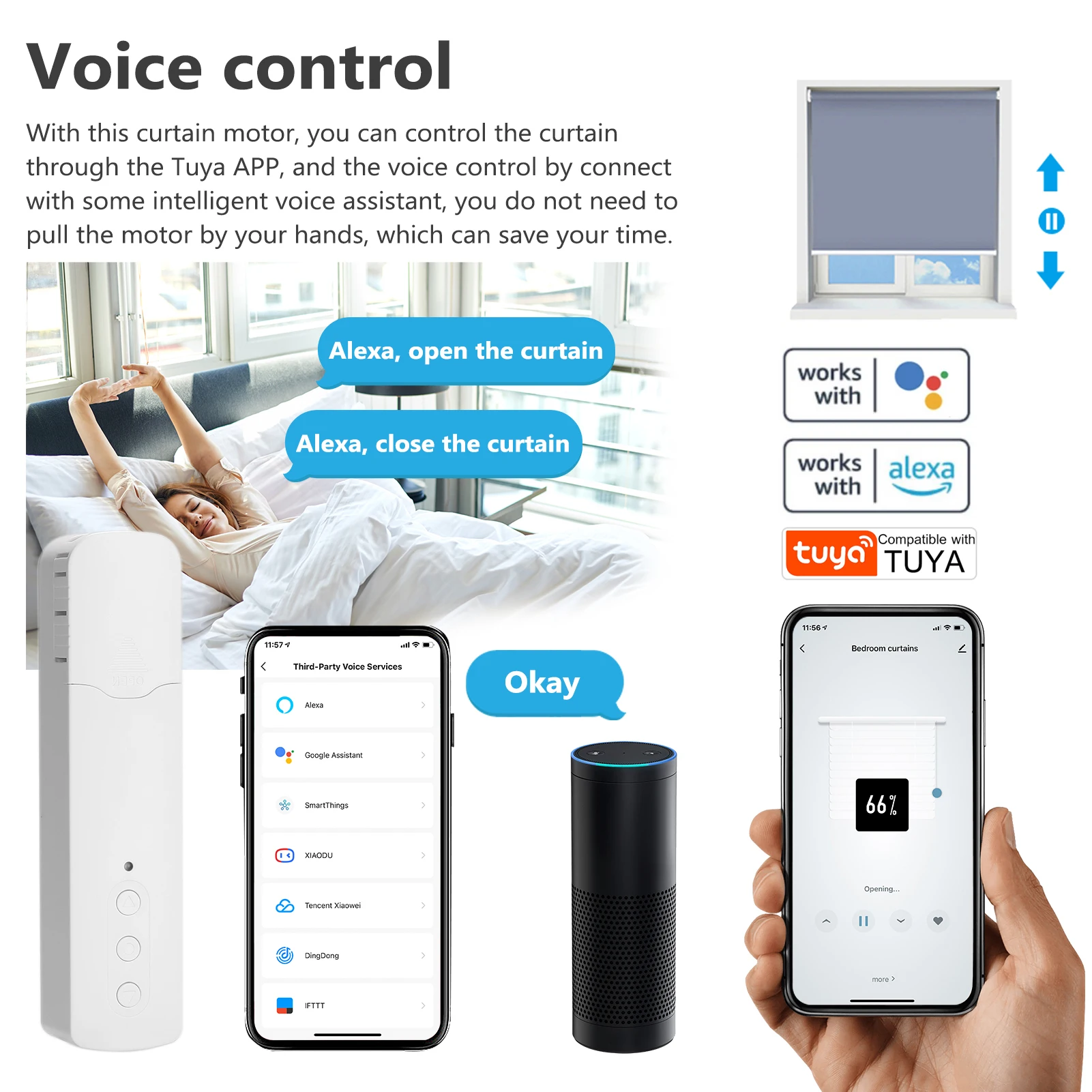 Tuya WiFi TM616EGWT Intelligent Pull Bead Curtain Motor APP Control Voice Control Quiet Compatible with Alexa Google Home