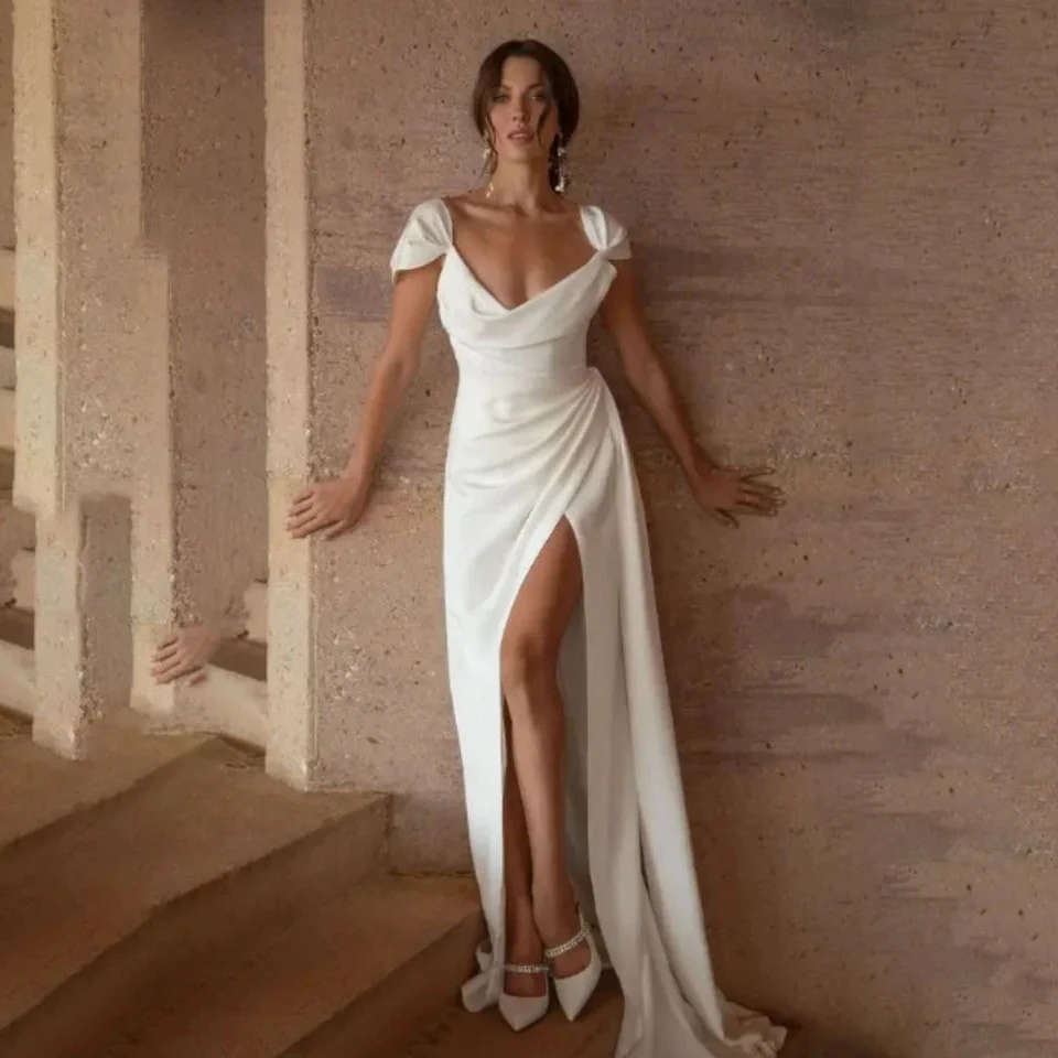 Customized Simple Wedding Dresses A Line Off The Shoulder Chiffon Beach Sweetheart Bride Dresses Robe Mariee Sexy Side Split