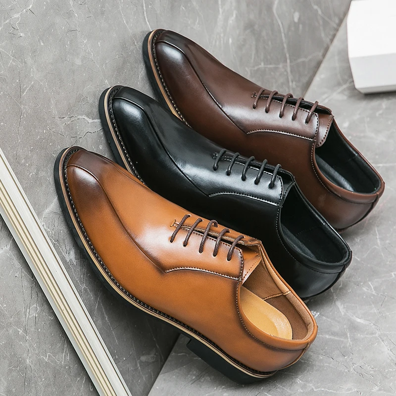 

Men Retro Formal Shoes PU European Style Lace Up Business Office High-quality Derby Shoes Gentlemen Social Shoes Size 38-45