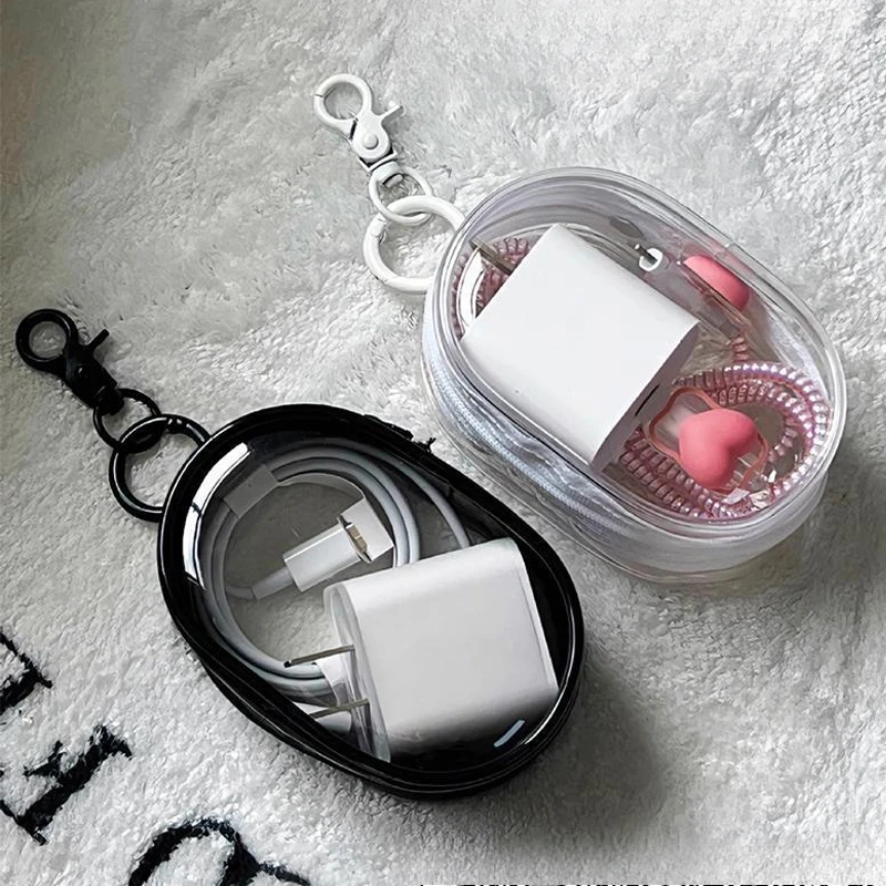 Portable Mini Clear Zipper Storage Bag Space-Saving Organizer for Earphones and Chargers Versatile with Handy Keychain Loop