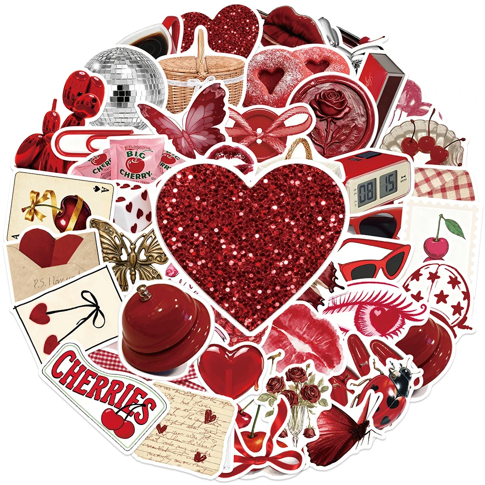 

10/30/50pcs Ins Style Cartoon Cherry Red Girl Stickers Aesthetic Graffiti Decals Water Bottle Phone Notebook Sticker Decoration