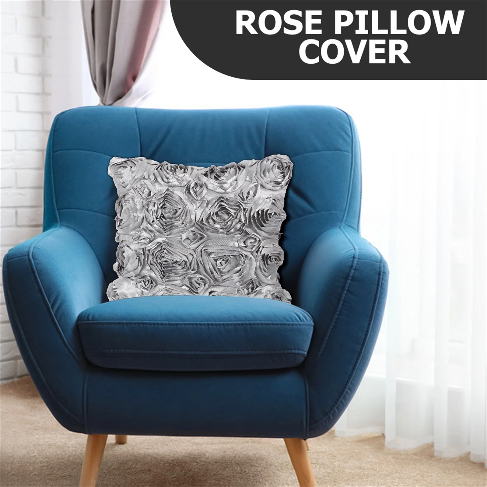 

Rose Flower Decorative Pillowcase Satin Material Romantic Valentine Day Home Office Cafe Restaurant Car Hotel Shops
