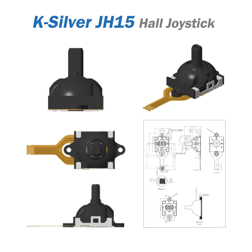 2pcs K-Silver JH15 Hall Effect Joystick for Asus ROG Ally Replacement 3D Analog Stick for GPD Win3 Thumbstick Rocker for GameSir