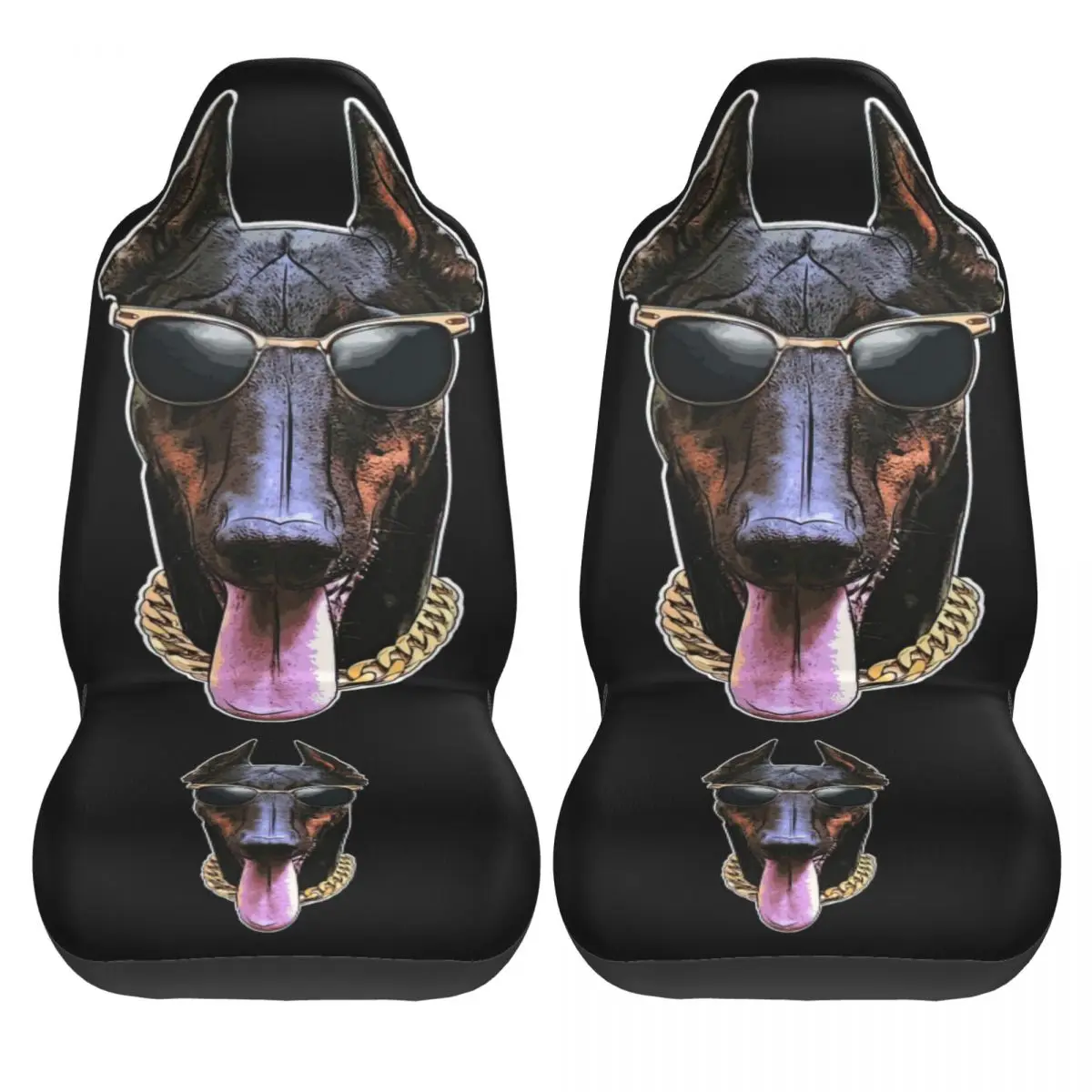 Doberman Dog Wearing Sunglasses Car Seat Cover Custom Printing Universal Front Protector Accessories Cushion Set