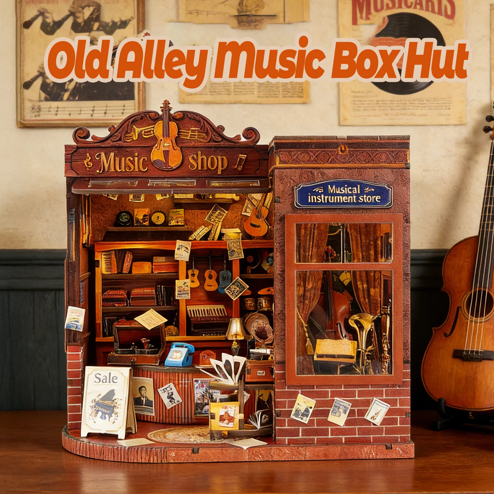 

3d wooden puzzle for adults Winding Lane Library book nook with lights model kit dollhouse DIY miniature house Birthday and Chri