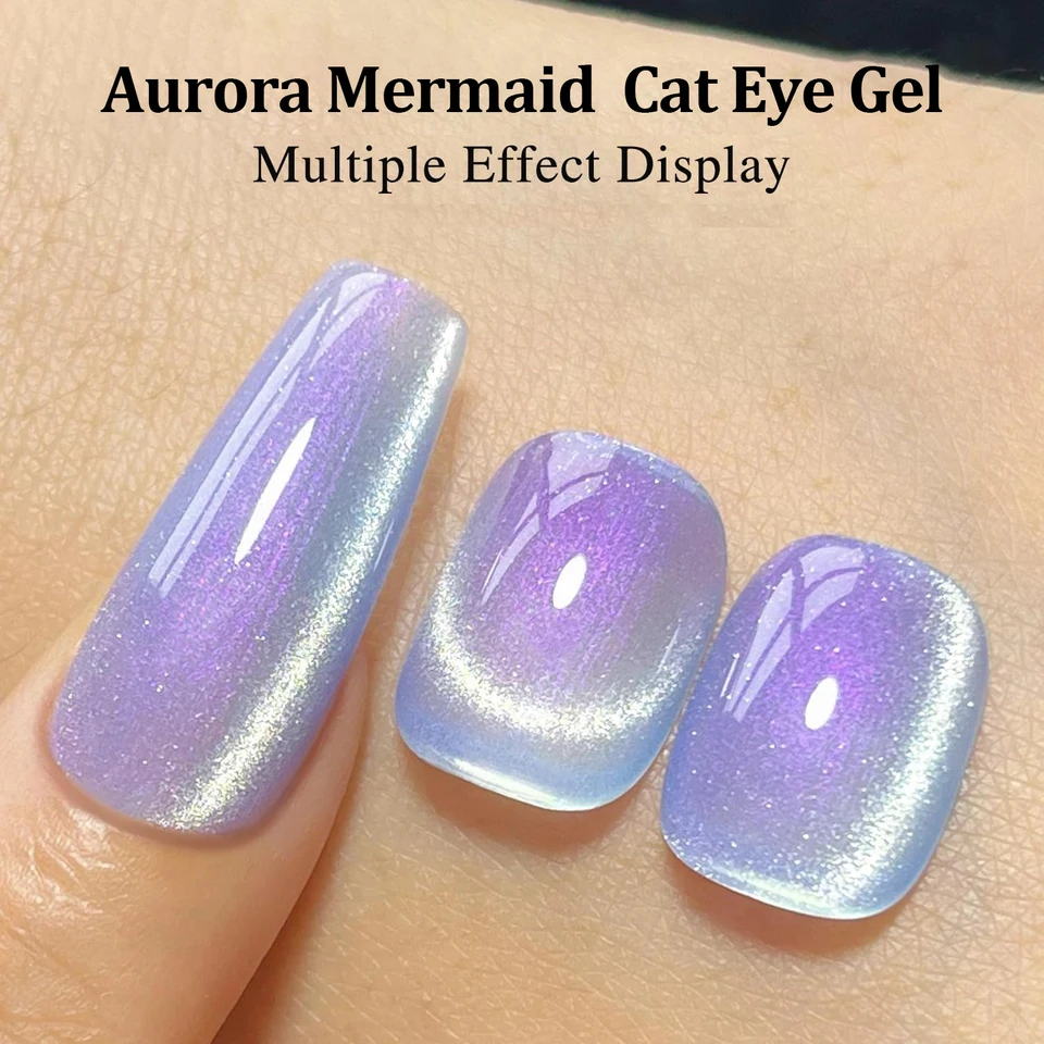 Esmalte en gel efecto ojo de gato púrpura aurora 10ml, magnético, brillo invernal, secado UV/LED, arte de uñas otoño 4