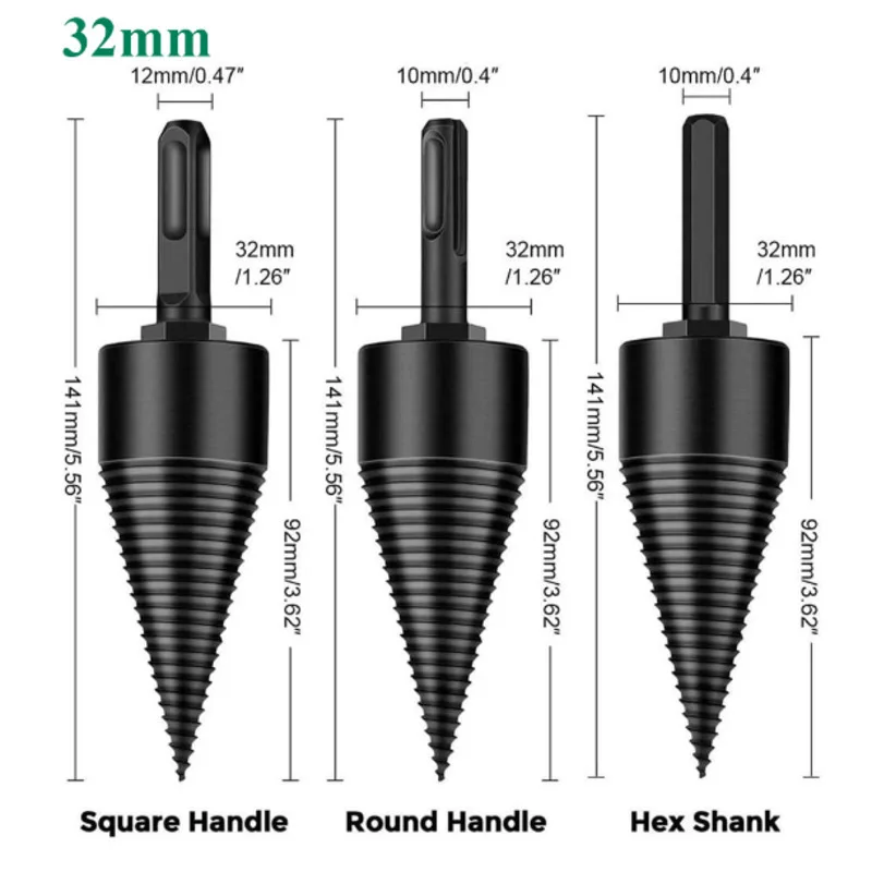 32mm Firewood Splitter Woodworking Fast Wood Splitting Artifact Black Drill Bit Wood Split Cone Drill Bit Tool Hex Shank