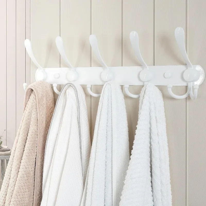 Wall Mounted Coat Rack - 5 Tri Hooks, Heavy Duty, Stainless Steel, Metal Coat Hook Rail