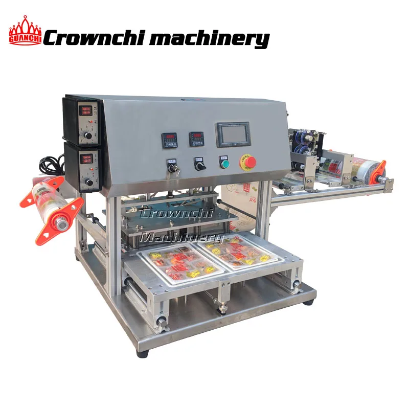 Food Grade 2 Trays Semi-automatic Fast Food Meat Bento Lunch Compartment Box Tray Sealing Machine Date Coding Paper Cartons High