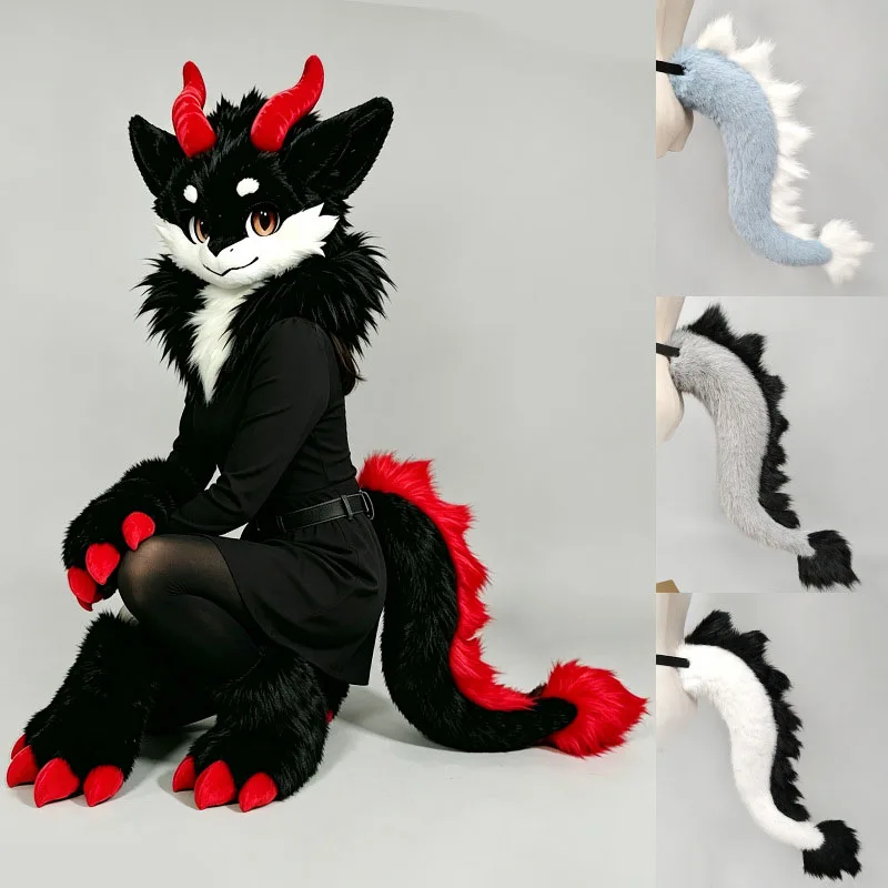 plush-furry-dragon-tail-kigurumi-dinosaur-animal-fursuit-tail-cosplay-halloween-party-carnival-props-black-white-red-gray