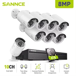 SANNCE-Sistema de videovigilancia para exteriores, Kit de 8 canales, POE, NVR, 8MP/5MP/3MP, IR, IP66, cámara IP, Plug & Play, 8 piezas