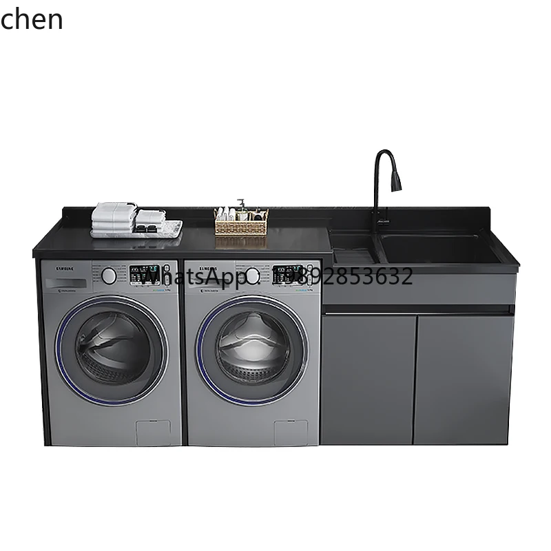 

space aluminum washing machine cabinet high and low basin laundry cabinet with washboard