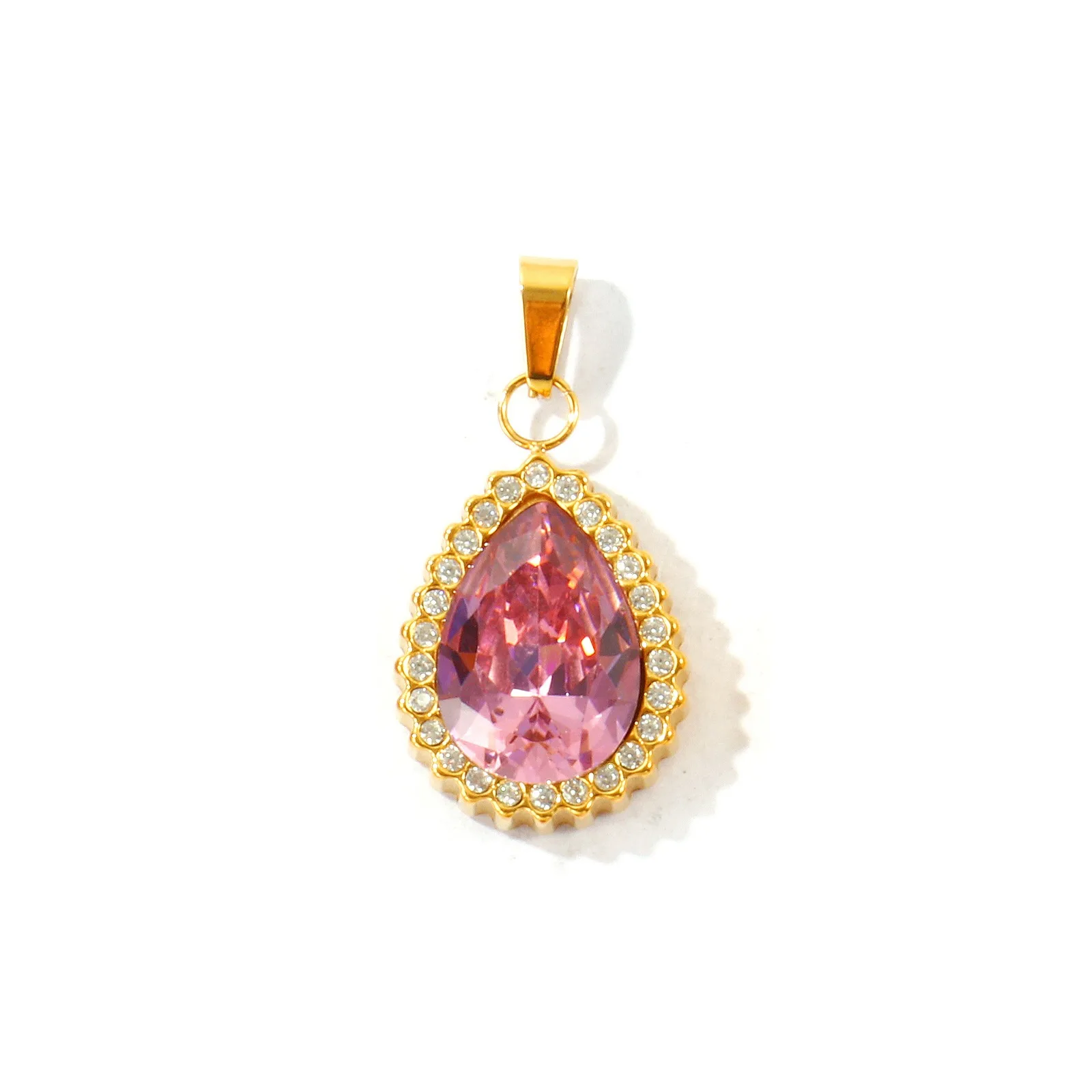 1 Stück Mikro-Pavé-Anhänger mit Zirkonia in Tropfen- und Ovalform, 18K vergoldet, 304 Edelstahl, Charm für DIY-Halsketten, Schmuckherstellung, 28x15mm – Detail 6