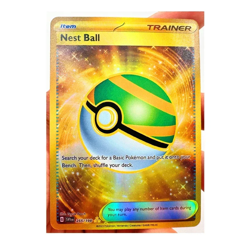 9 buah/set PTCG Nest Ball EX SRR mainan Inggris emas hobi koleksi permainan kartu Anime