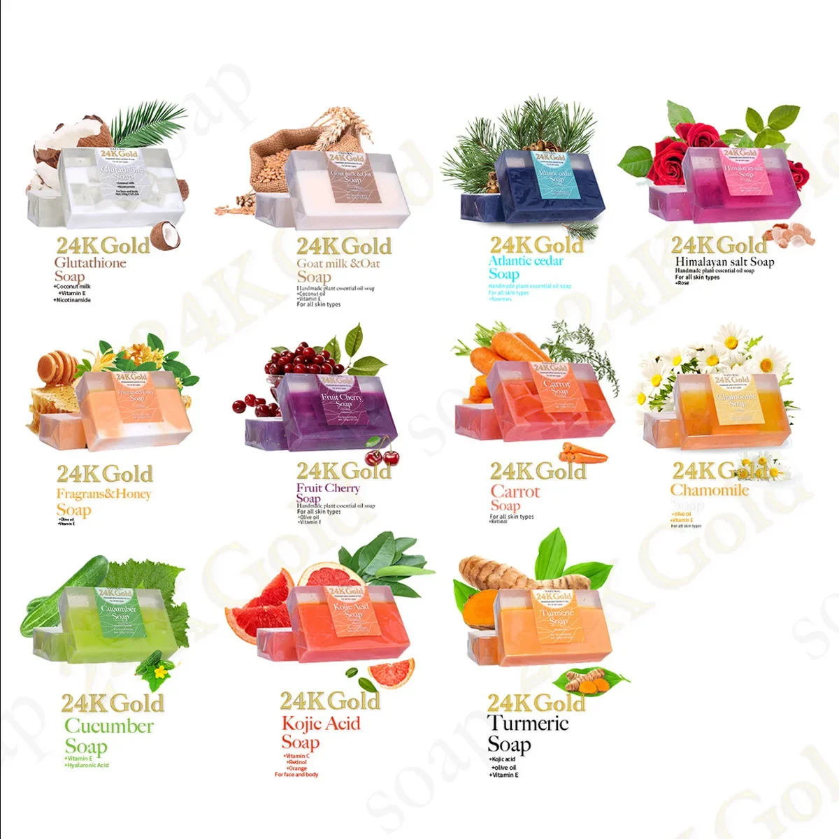 

24K Gold Foil Kojic Acid Soap Sweet Orange Essential Oil Soap Vitamin A Handmade Soap Cleansing Bath Whitening Brightning