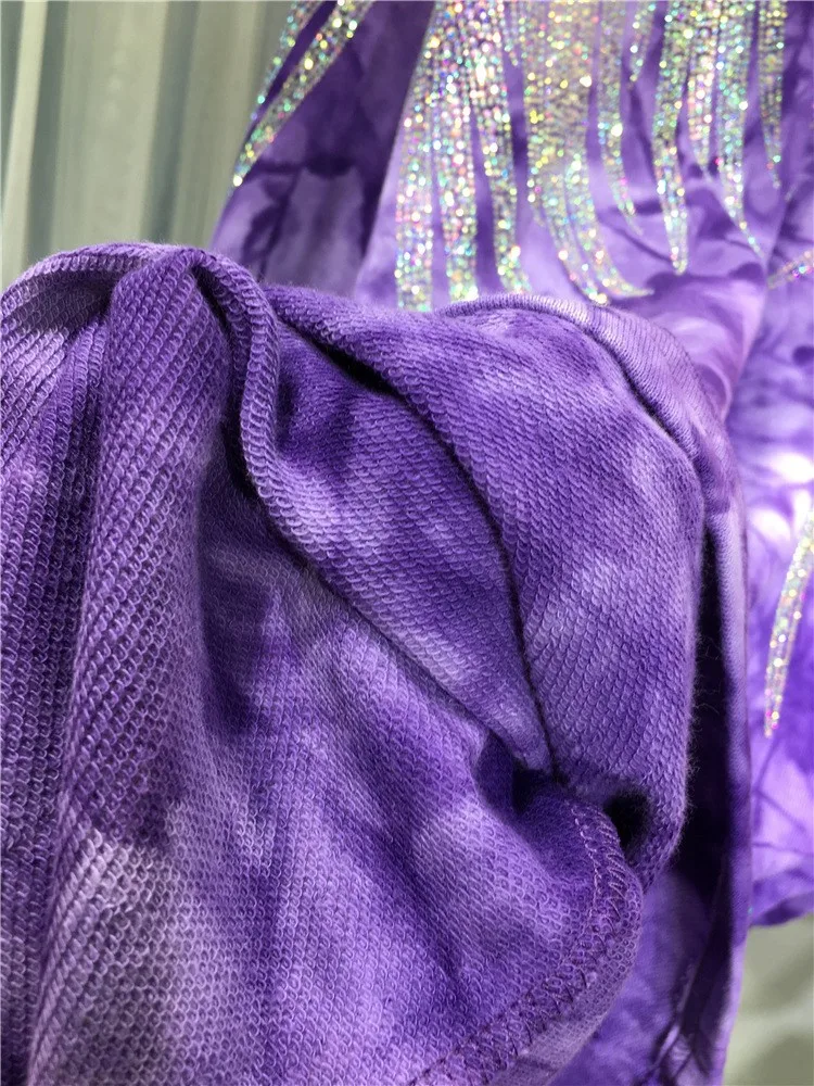 Oversized Diamonds Pullover Hoodies Women Autumn Sweater Fashion Pure Color Tie-dyed Loose Casual Sweatshirts Куртка Осенняя