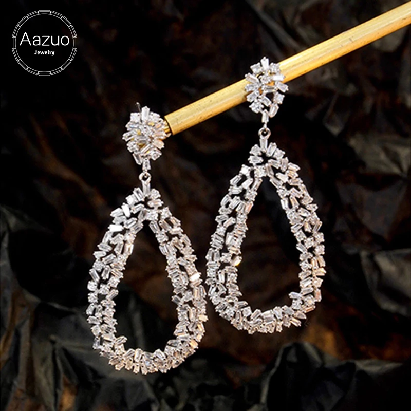 

Aazuo Upscale Jewelry 18K Solid White Gold Real Diamonds 1.76ct Noble Grace Drop Earring Gifted For Women Wedding Birthday Party