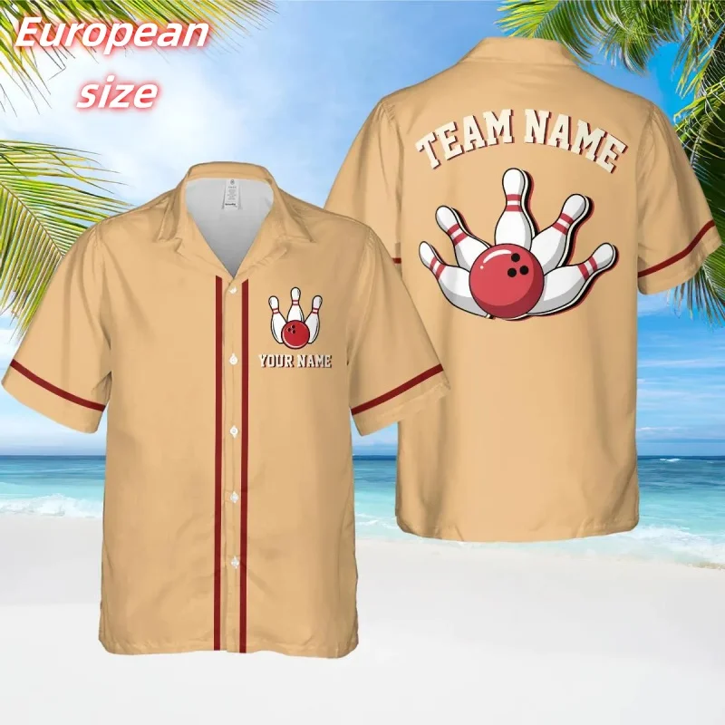 

Customized Name Pattern Hawaiian Shirt For Men Fun Bowling 3D Printed Aloha Shirts Summer Loose Lapel Tops Blouses Short Sleeves