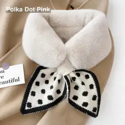 Mode Faux Bont Sjaal Voor Vrouwen Pluche Warme Hals Kraag Sjaals Cross Polka Dot Schattig Meisje Gebreide Sjaals Voor Dames Houden Warm