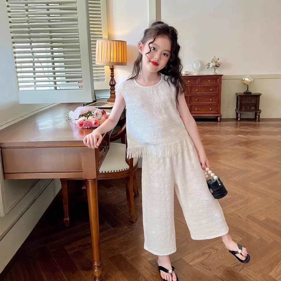 

Girls' Summer Suit 2025 New Foreign-style Fashionable Children's Vest Summer Dress Girls' Wide-leg Pants Two-piece Set