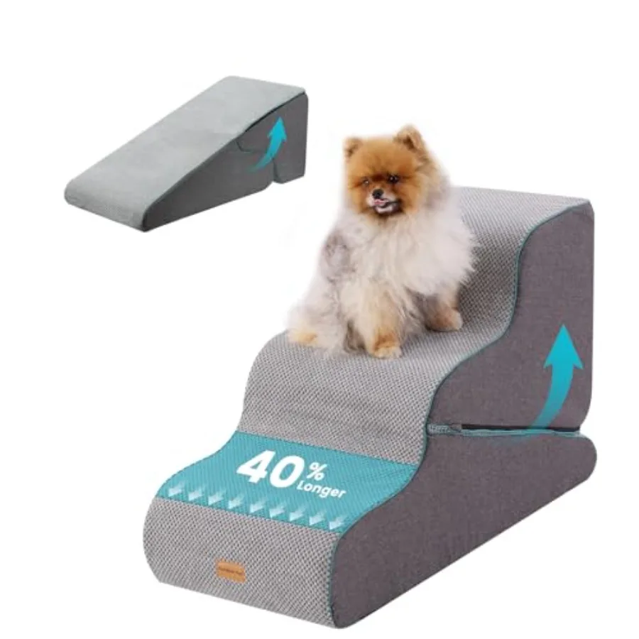 Dog Stairs for Small Dogs 22.4 H, Large 2 in 1 Transformable 3-Step Pet Stairs and ramp, Dog Steps for High Bed 22-27 with Non-