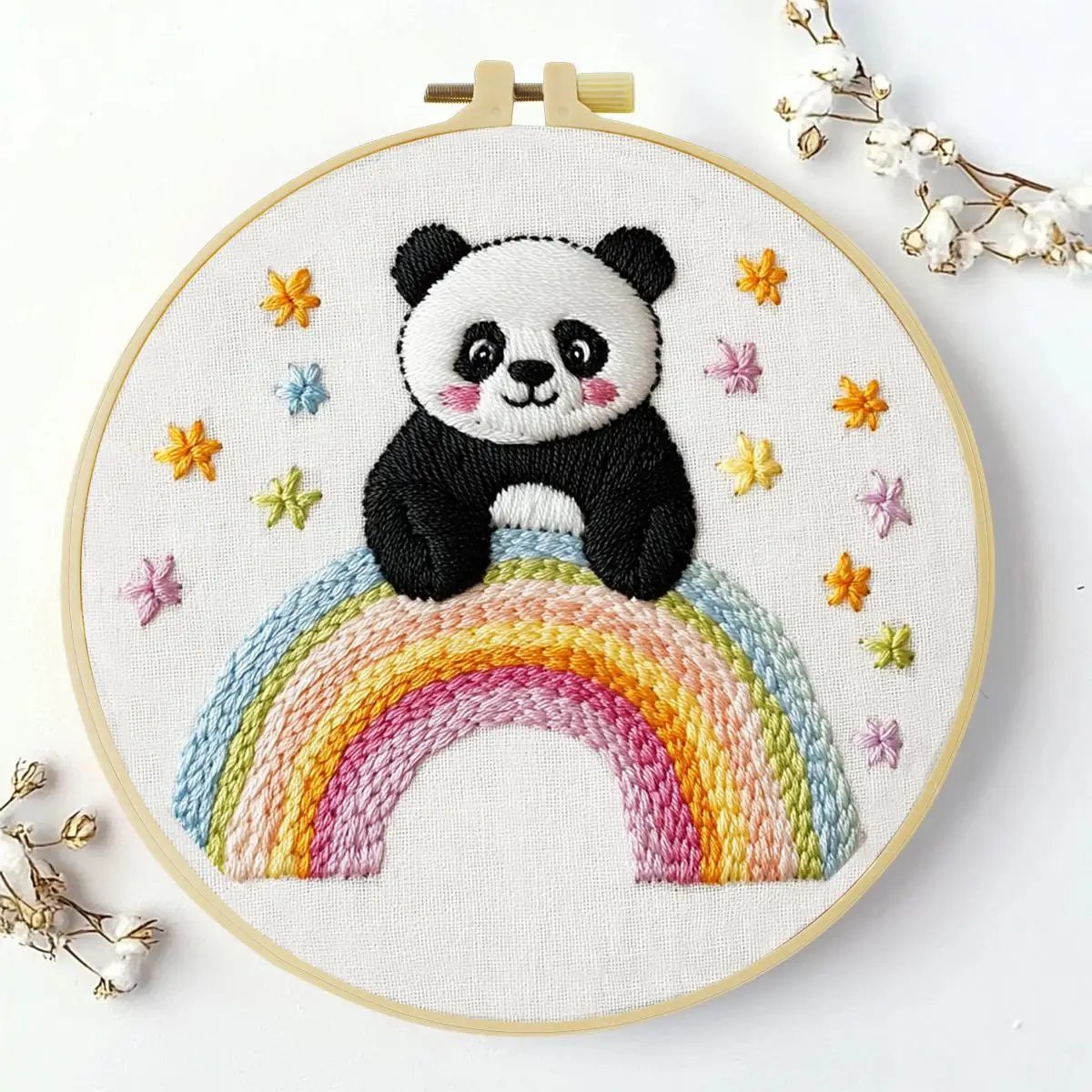 1 Stück 20X20CM/15X15CM 7,87/6,3 Zoll Regenbogen-Panda-Stickerei-Starter-Kit DIY-Kit DIY-Stickerei-Set Handarbeiten Malerei – Detail 2