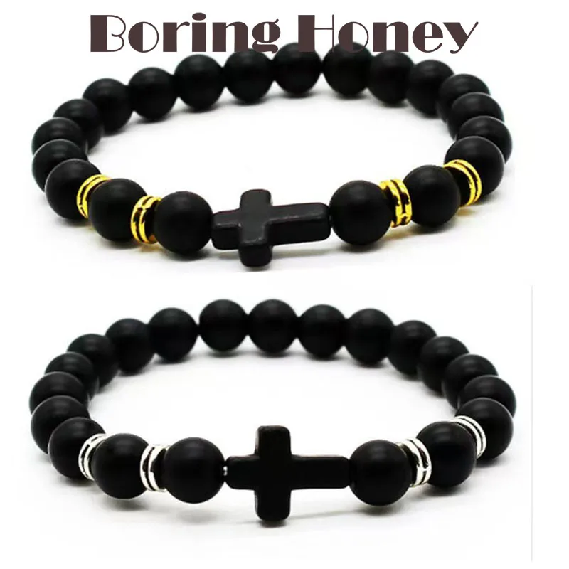 

Boring Honey Natural Stone Black Cross Elastic Bracelet Simple Fashion China Lucky Jewelry Bracelet Men Women Can Wear Bracelets