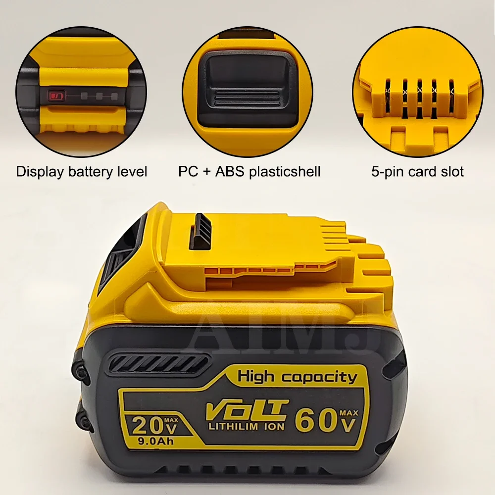 Baterai Li-ion pengganti baterai Dewalt DCB609, 60V 9000mAh DCB200 DCB606 DCB205 DCB206 DCB209 DCB182