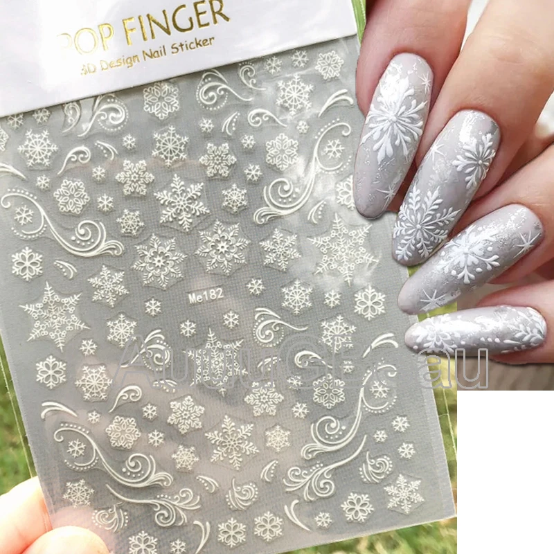 Nail Art Decal Winter White Christmas Trees Snowflakes Adhesive Sliders Nail Stickers Decoration For Nail Tips Beauty
