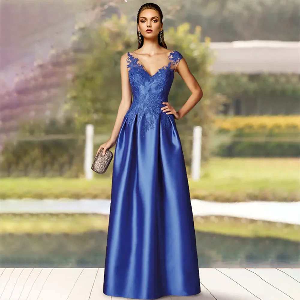 Weilinsha A-Line Mother Of The Bride Dress Elegant V Neck Floor Length Appliques Top Wedding Guest Gowns Evening Party 