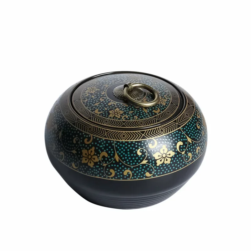 Ceramic Black Tea Jar Lid Medicinal Herb Storage Desktop