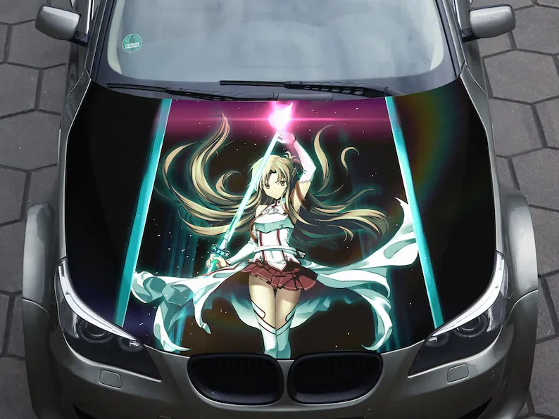 

Car hood decal, wrap decal, sexy anime, sword, katana, vinyl, sticker, graphic, truck decal, truck graphic, bonnet decal, f150,