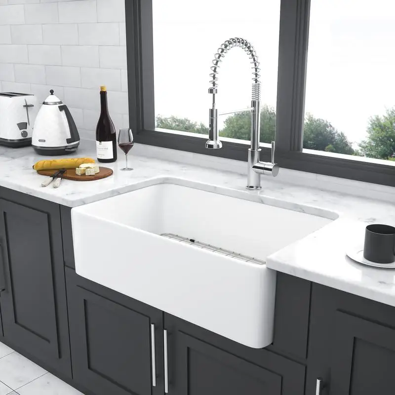 

33" Apron Front Ceramic Farm Sink - Single Bowl Kitchen Basin, White Finish, Ideal for Modern Homes and Renovations