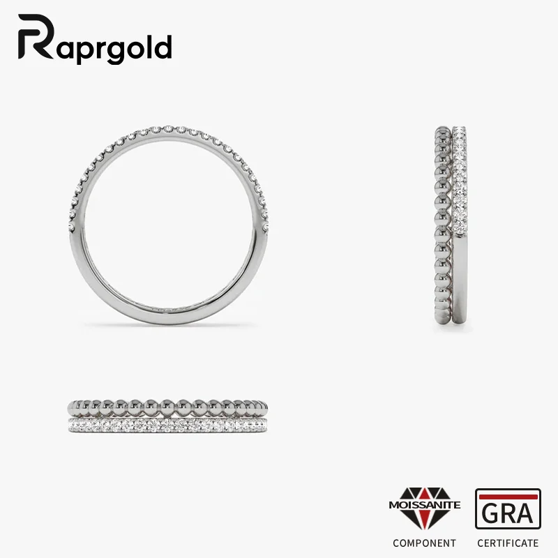 

Сертифицированное RAPRGOLD GRA круглое кольцо полувечности с муассанитом, стерлинговое серебро S925, свадебное двойное кольцо для женщин, ювелирные изделия, подарки