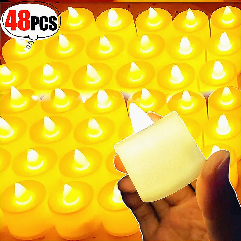 

1/48pcs Flameless Led Candle Wedding Battery-Power Tealight Candles Halloween Party Atmosphere Lamp Table Decoration Supplies