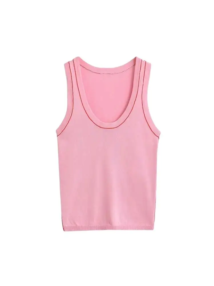 Women\'s Sleeveless Knit Tank Tops, V Neck ,Contrast Trims, Female Camis, Chic Vest Fashion