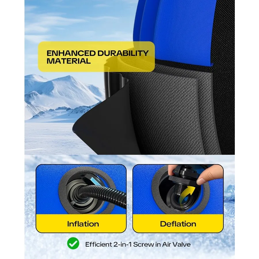 Trenó de neve inflável resistente com capa de lona premium para 2 pessoas brinquedo de inverno ao ar livre com encosto e fundo antiderrapante S