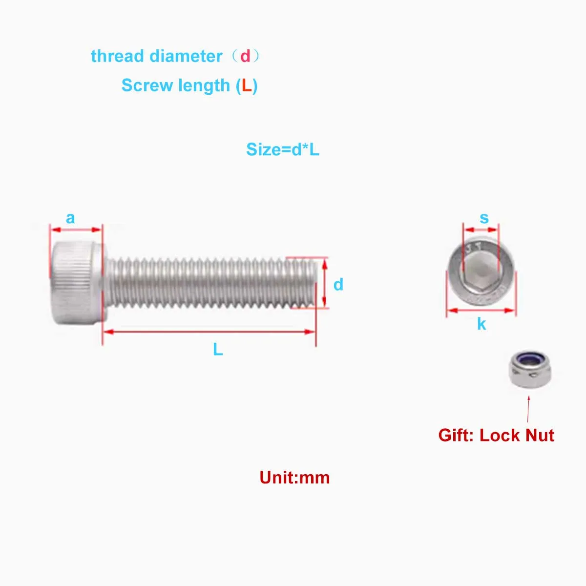 304 Stainless Steel Hexagonal Anti Loosening Screw And Nut Set/Locking Bolt Anti Slip M2.5M3M4M5