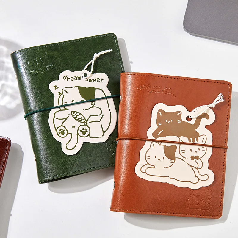 80 Pages/book Cute Cat and Dog Landscape Leather Cover Loose-leaf Book Creative DIY Journal Material Collage Stationery