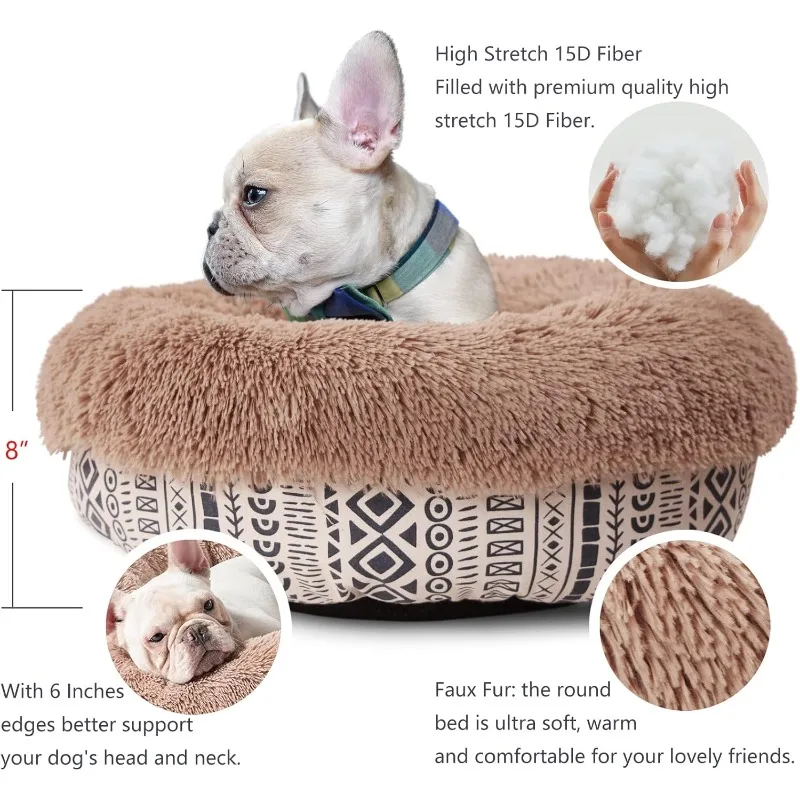 Modern Dog Beds for Small Dogs 19 inches Anxiety and Calming Theme Style Washable Fluffy and Plush Puppy Beds