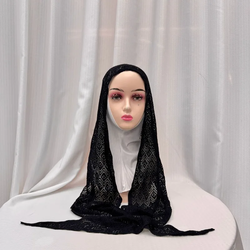 

Мусульманский модный длинный шарф с изысканным ажурным дизайном, легкий, удобный и универсальный, вязаный, в трикотажном стиле.