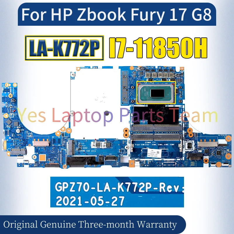 Материнская плата для ноутбука HP Zbook Fury 17 G8, модель GPZ70 LA-K772P SRKT4 I7-11850H, протестированная материнская плата для ноутбука 100%